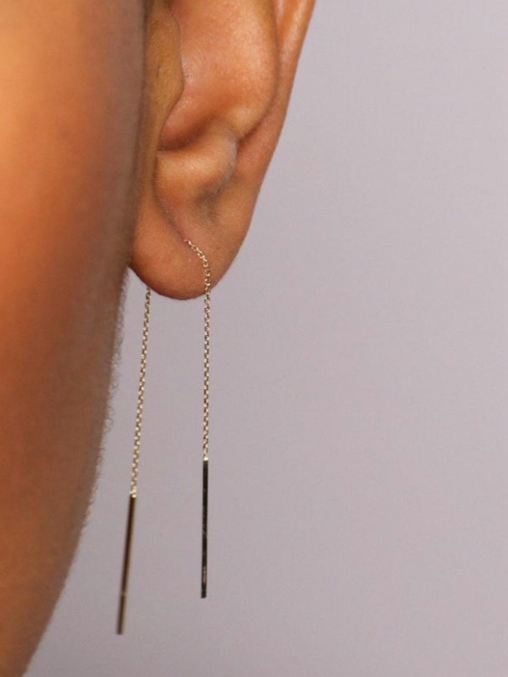 14k Real Gold Threader Bar Drop Earrings | Fine Jewelry | Stylist Curated